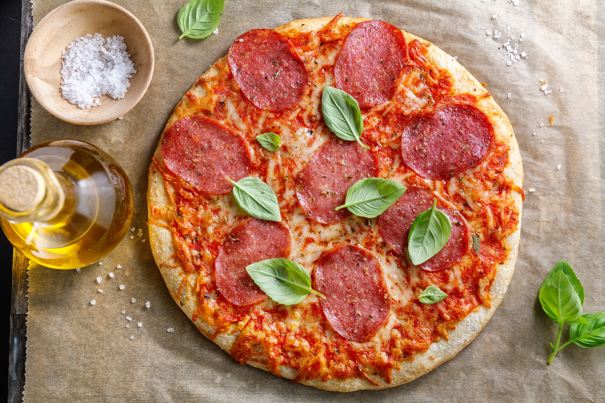 Salami pizza with cheese macro